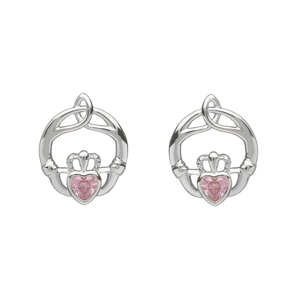 Sterling Silver Childrens Birthstone Stud Earrings October (Pink CZ)