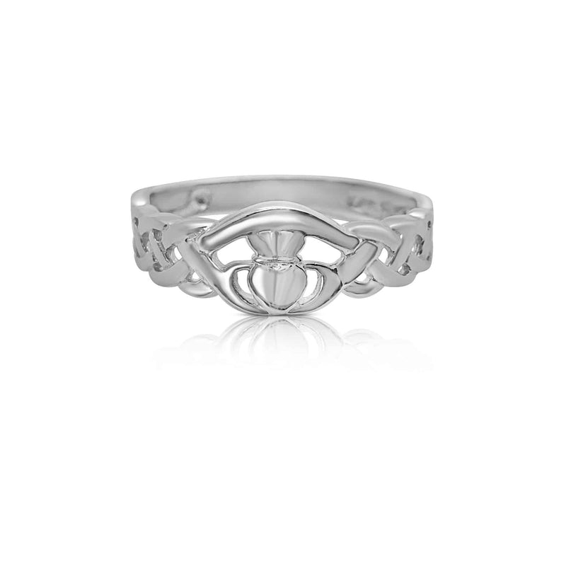 Sterling Silver Claddagh Ring with Celtic Knot Band
