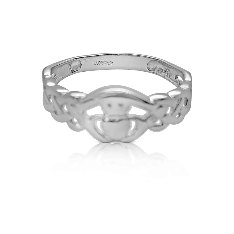 Sterling Silver Claddagh Ring with Celtic Knot Band