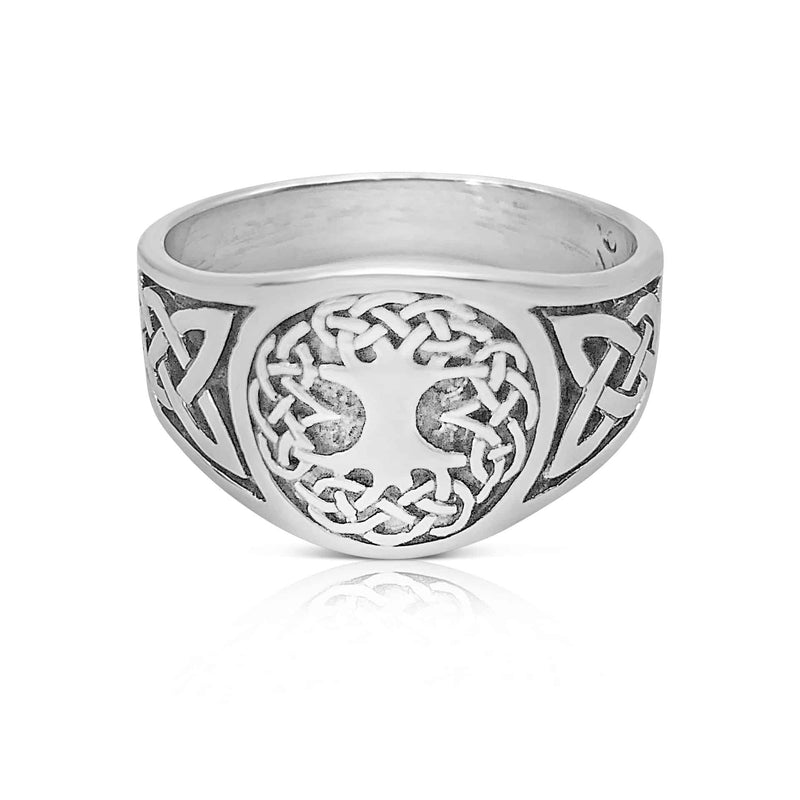 Sterling Silver Tree of Life Band with Celtic Knot