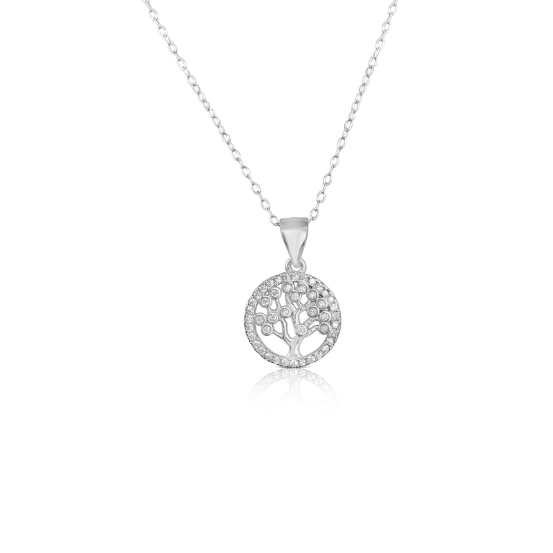 Sterling Silver Tree of Life Necklace with CZ