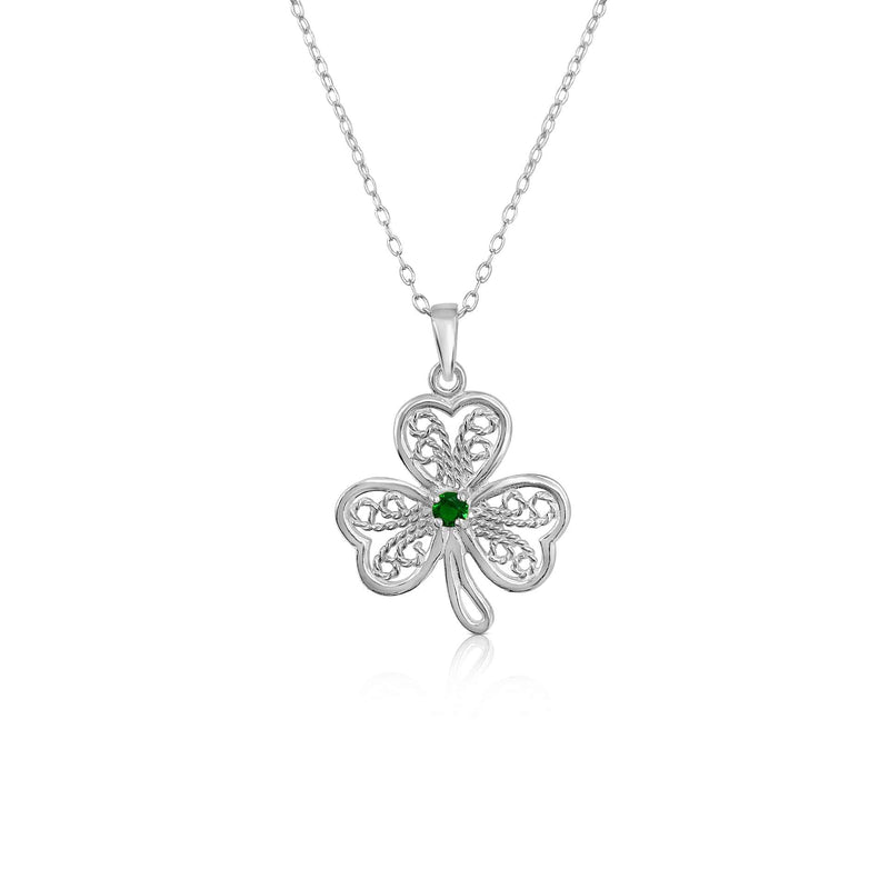 Sterling Silver Shamrock with Emerald CZ 