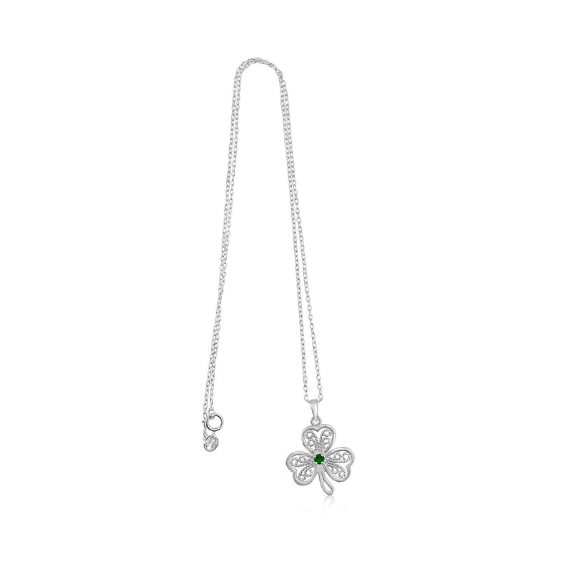 Sterling Silver Shamrock with Emerald CZ 