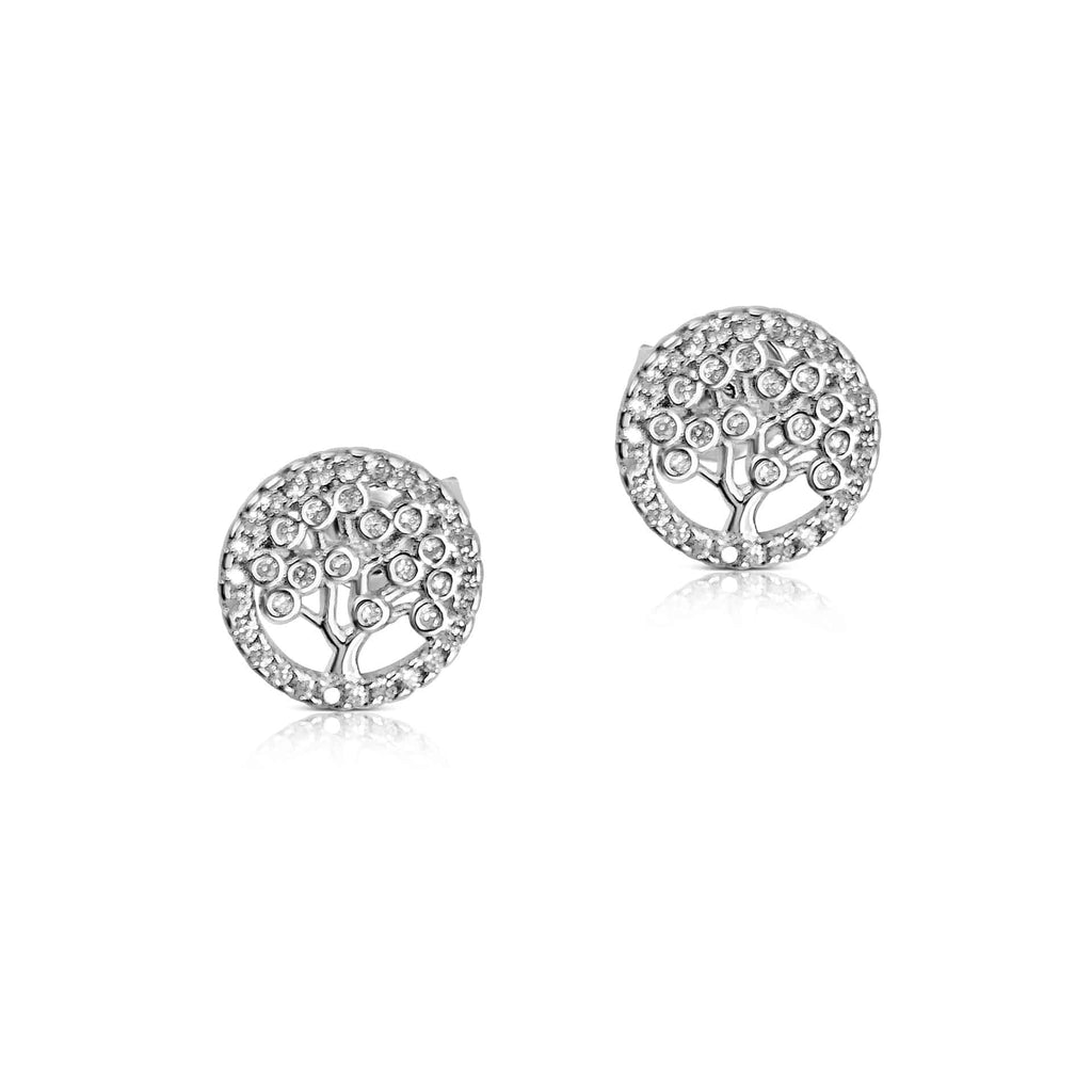 Sterling Silver Tree of Life Earrings with CZ