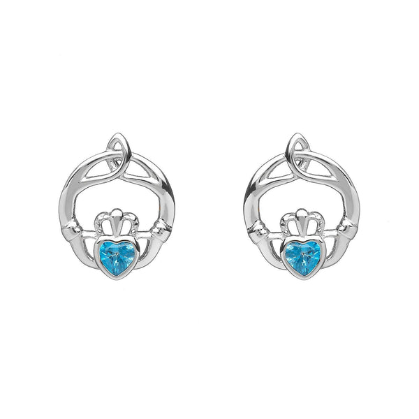 Sterling Silver Childrens Birthstone Stud Earrings December (Blue Topaz CZ)