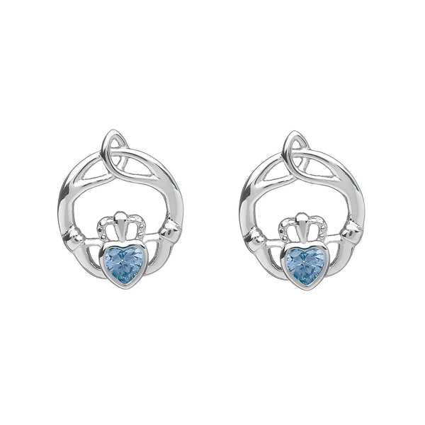 Sterling Silver Childrens Birthstone Stud Earrings March Aqua CZ